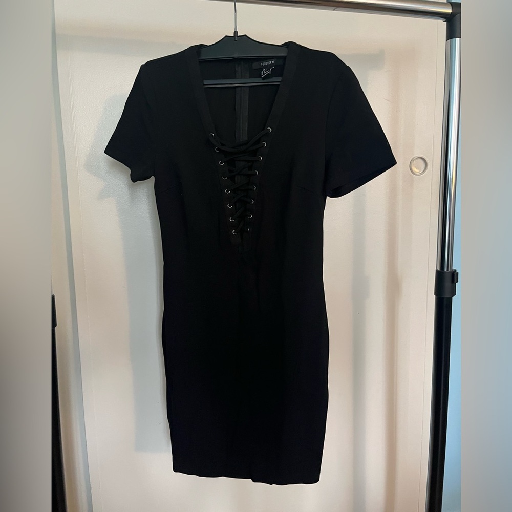 Forever 21 Black Lace-Up Mini Dress
